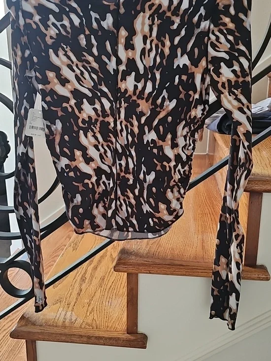 Free People Animal Print Long Sleeve Top - Black, Brown & White - Picture 5 of 6